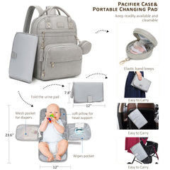 ROSEGIN diaper bag back panel shows dry/wet separation for easy sorting