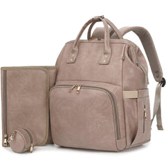 ROSEGIN vegan leather diaper bag backpack front view with organized pockets for on-the-go storage.