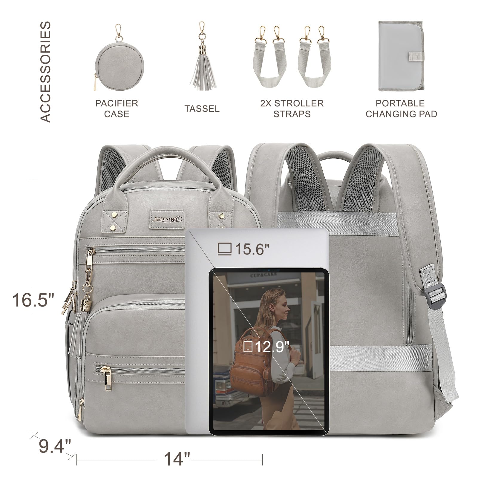 ROSEGIN premium diaper bag with laptop compartment ideal for work-from-home parents