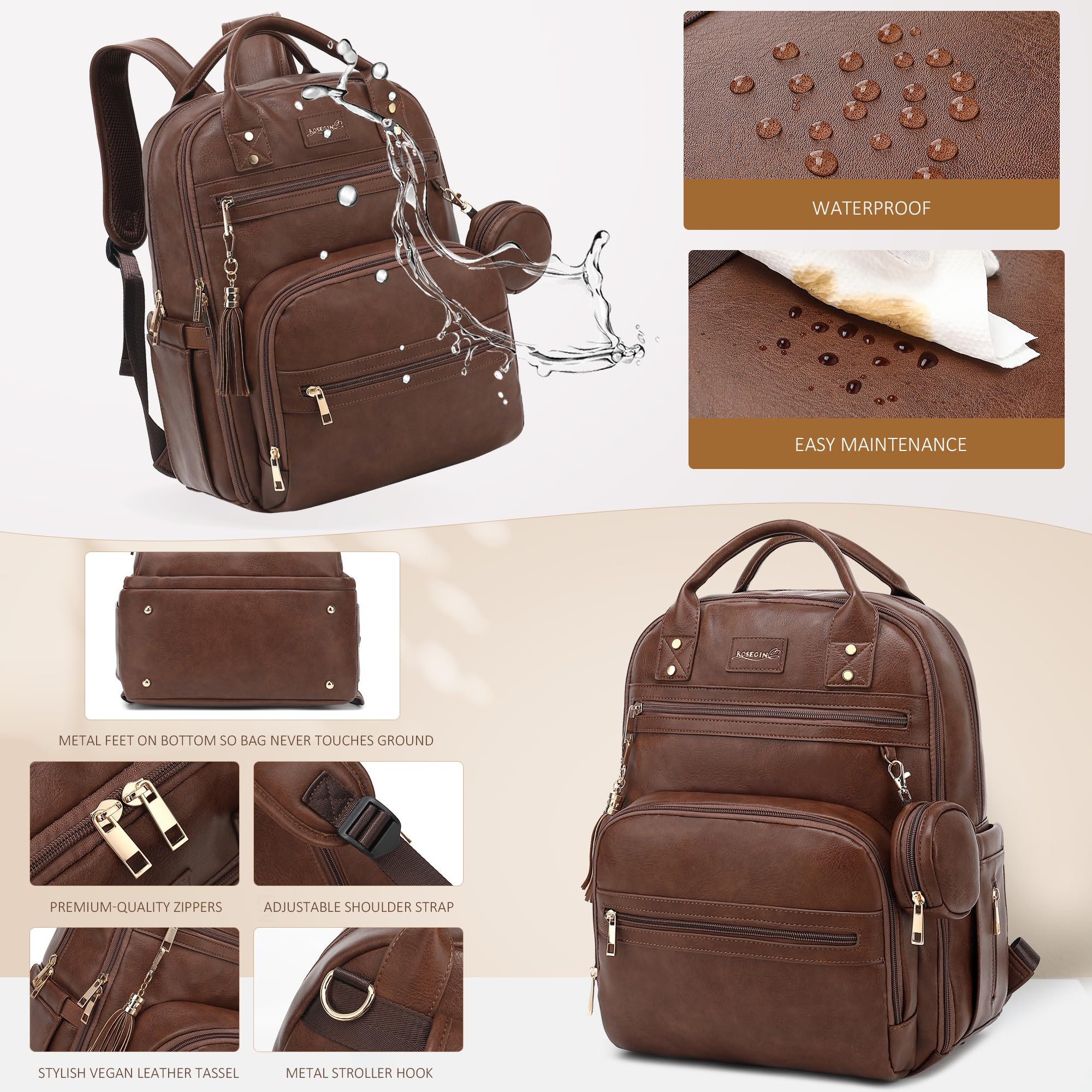 ROSEGIN stroller straps keep bag accessible for hands-free outings.