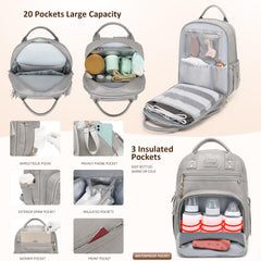 ROSEGIN diaper bag backpack with stroller straps shown on the side for hands-free errands