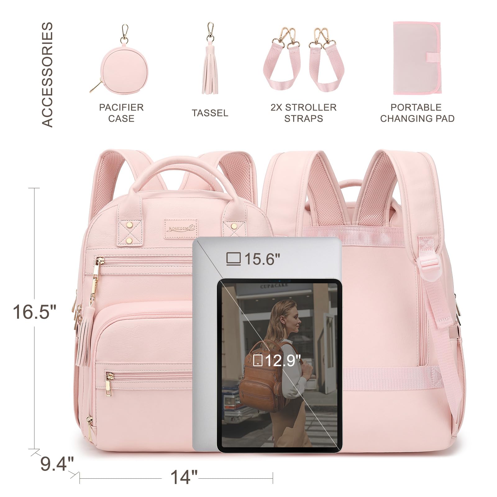 ROSEGIN stroller straps offer hands-free carrying during outings.