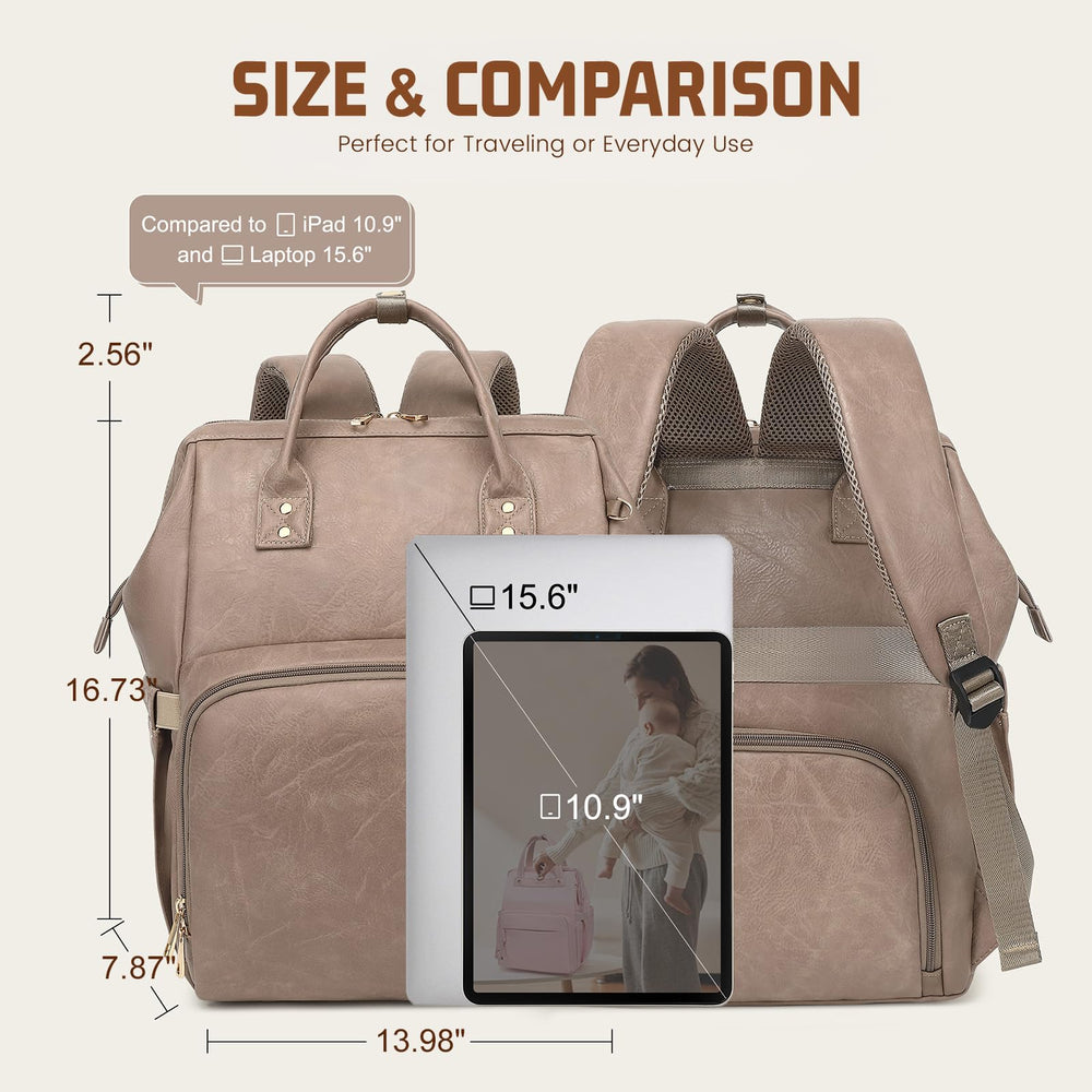 ROSEGIN travel-ready vegan leather design fits carry-on and strollers.