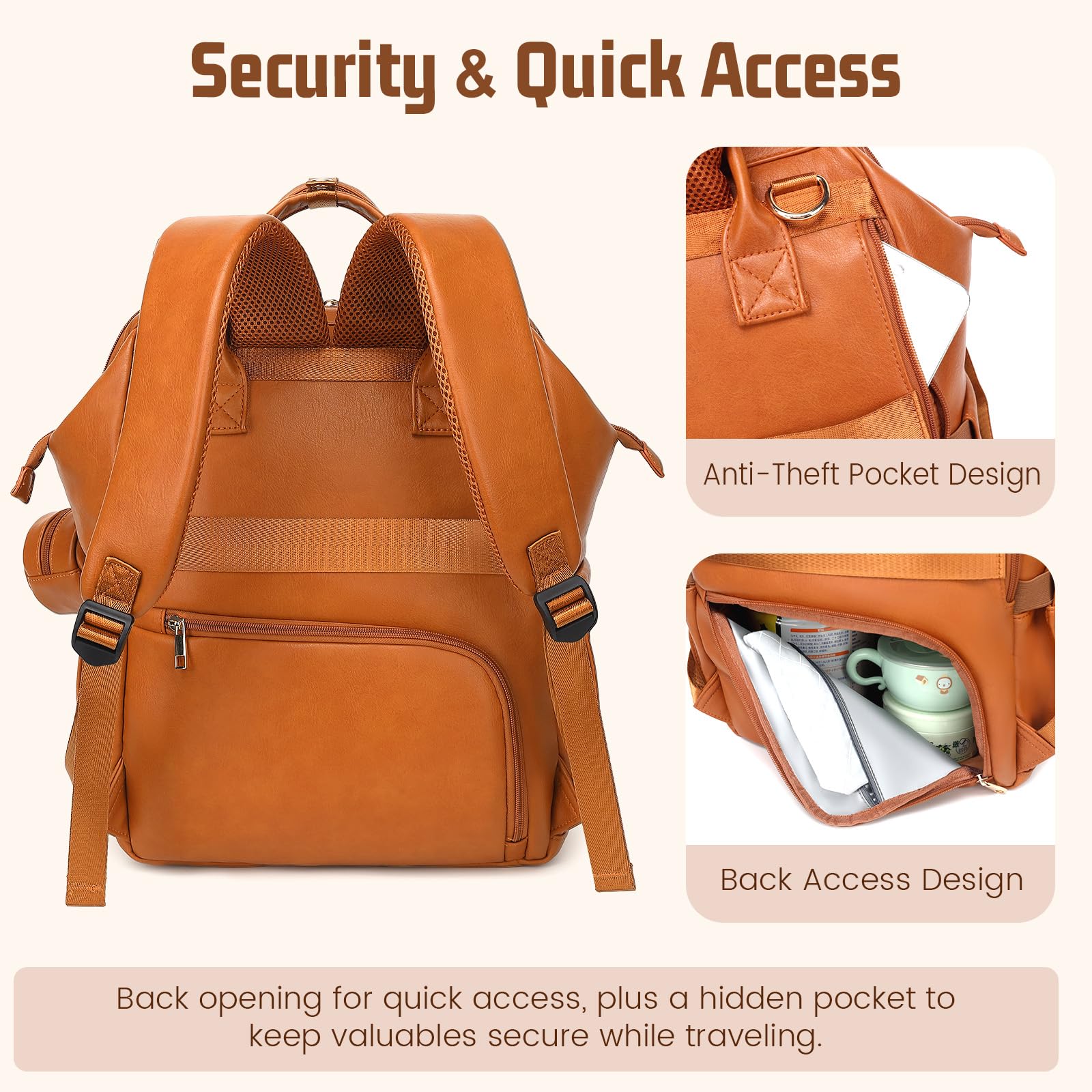 ROSEGIN stroller-straps in brown enable hands-free strolling.