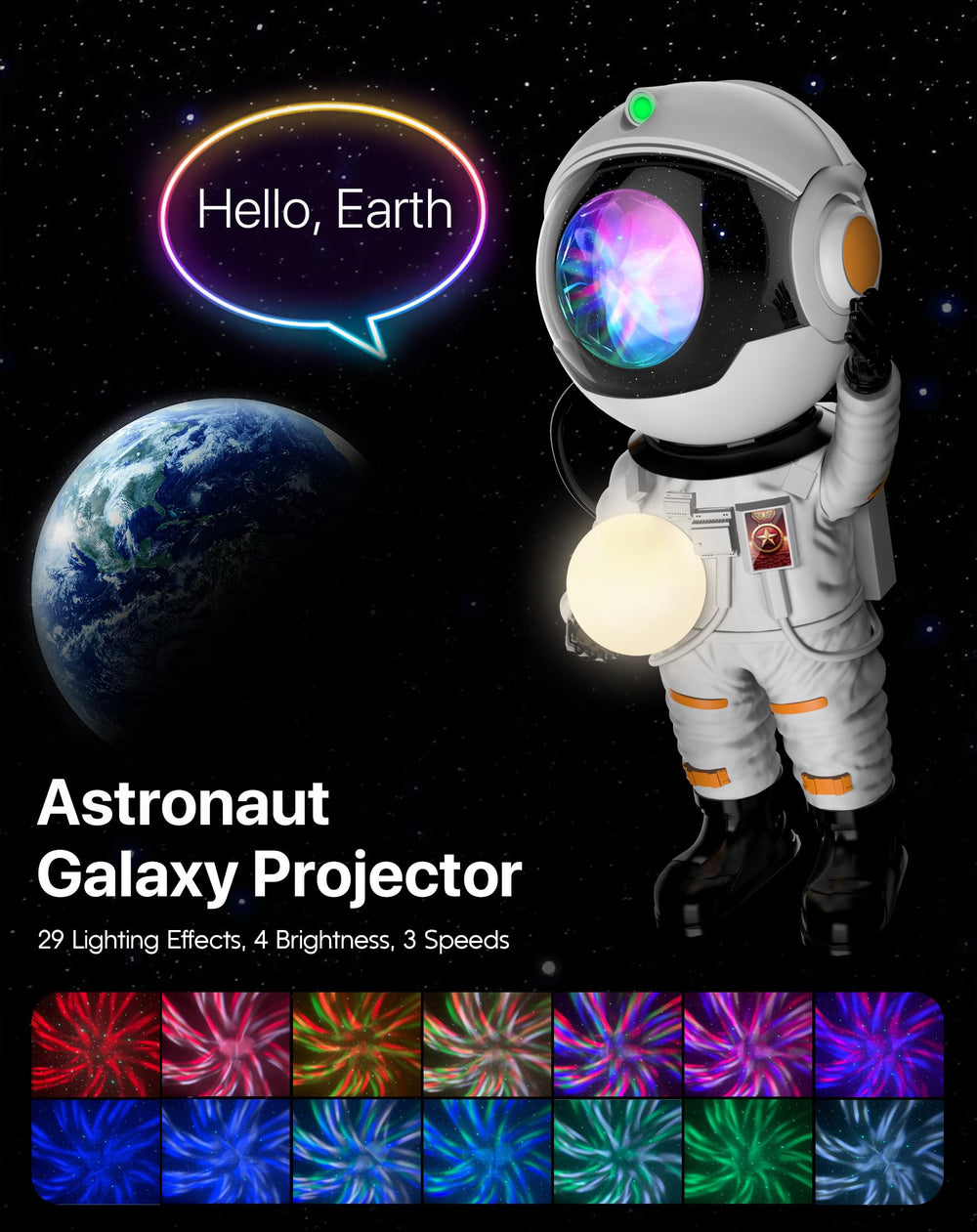 Rossetta Astronaut Galaxy Projector 360-degree rotation for flexible nebula angles.