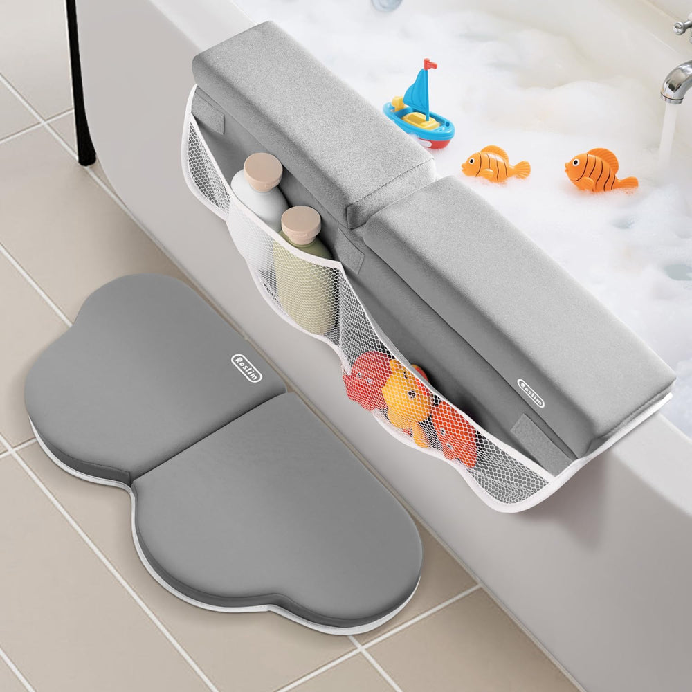 Roslim bath kneeler and elbow rest set, front view, highlighting plush memory foam for comfort.