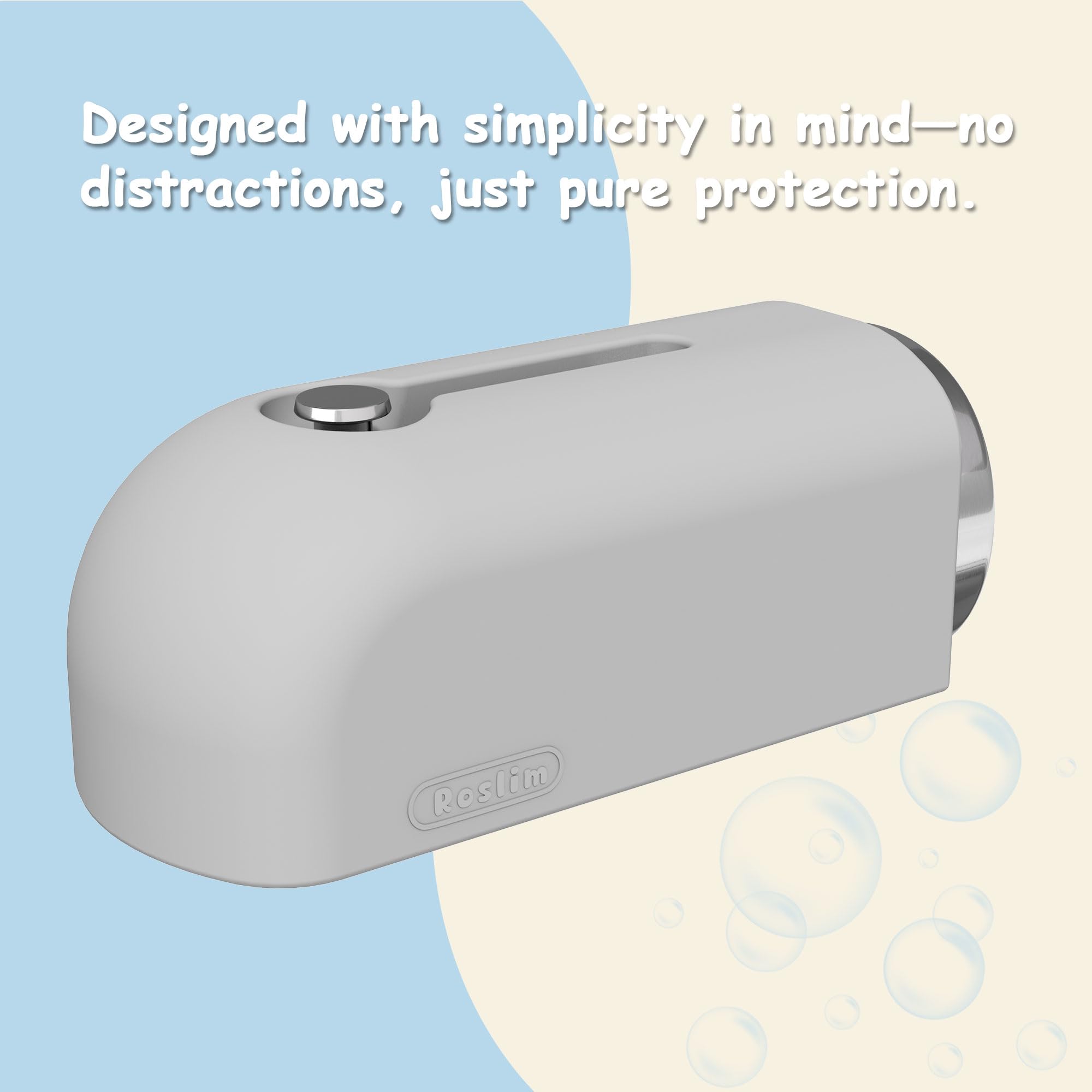 Roslim bath tub safety accessory adds shield against bumps in the tub.