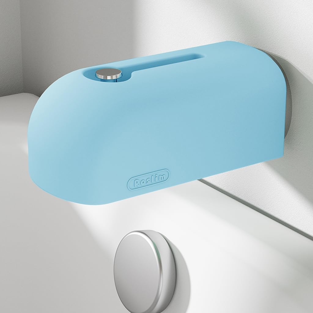 Roslim blue bathtub faucet cover protects kids from sharp edges.