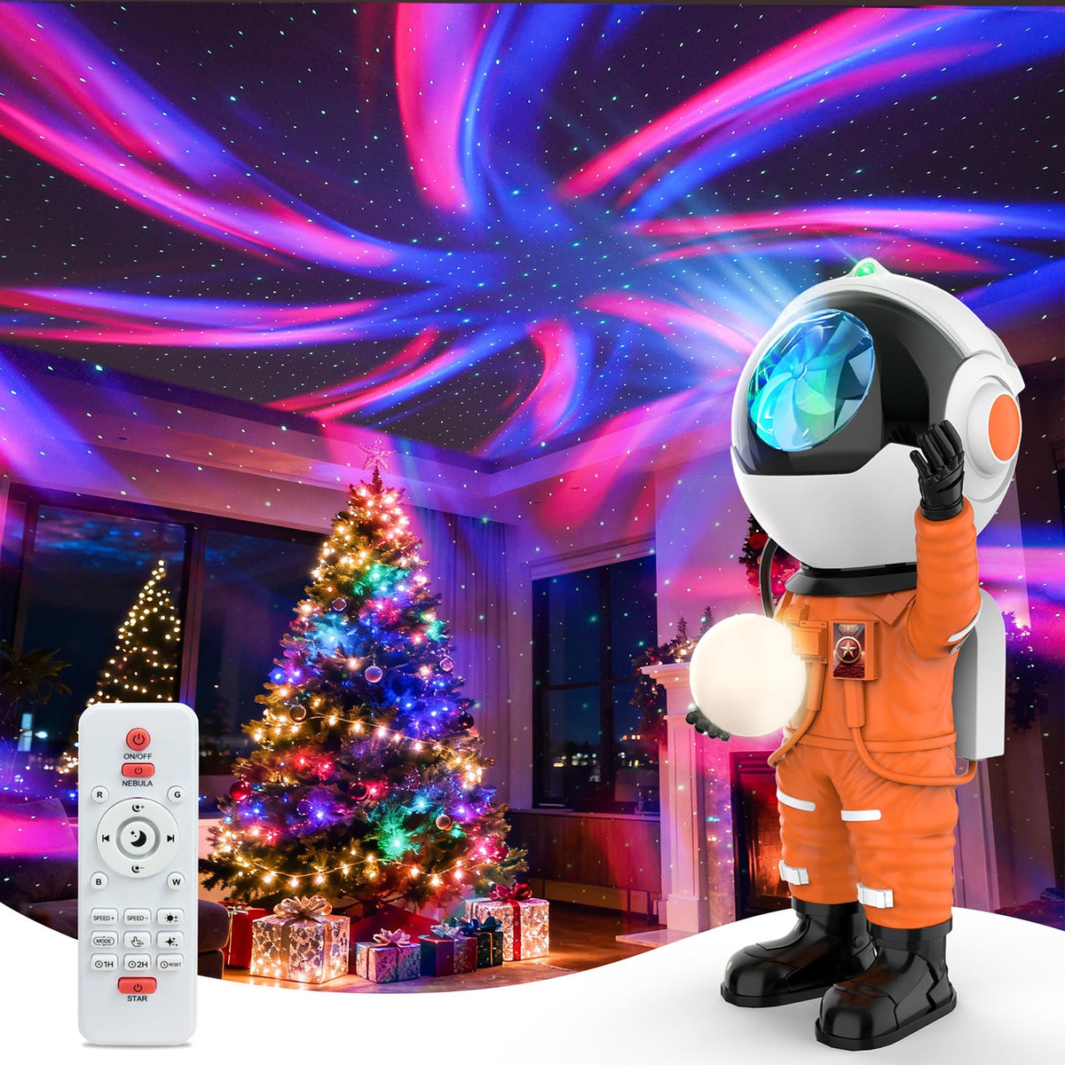 Rossetta astronaut galaxy projector ceiling view creating calming galaxy ambience