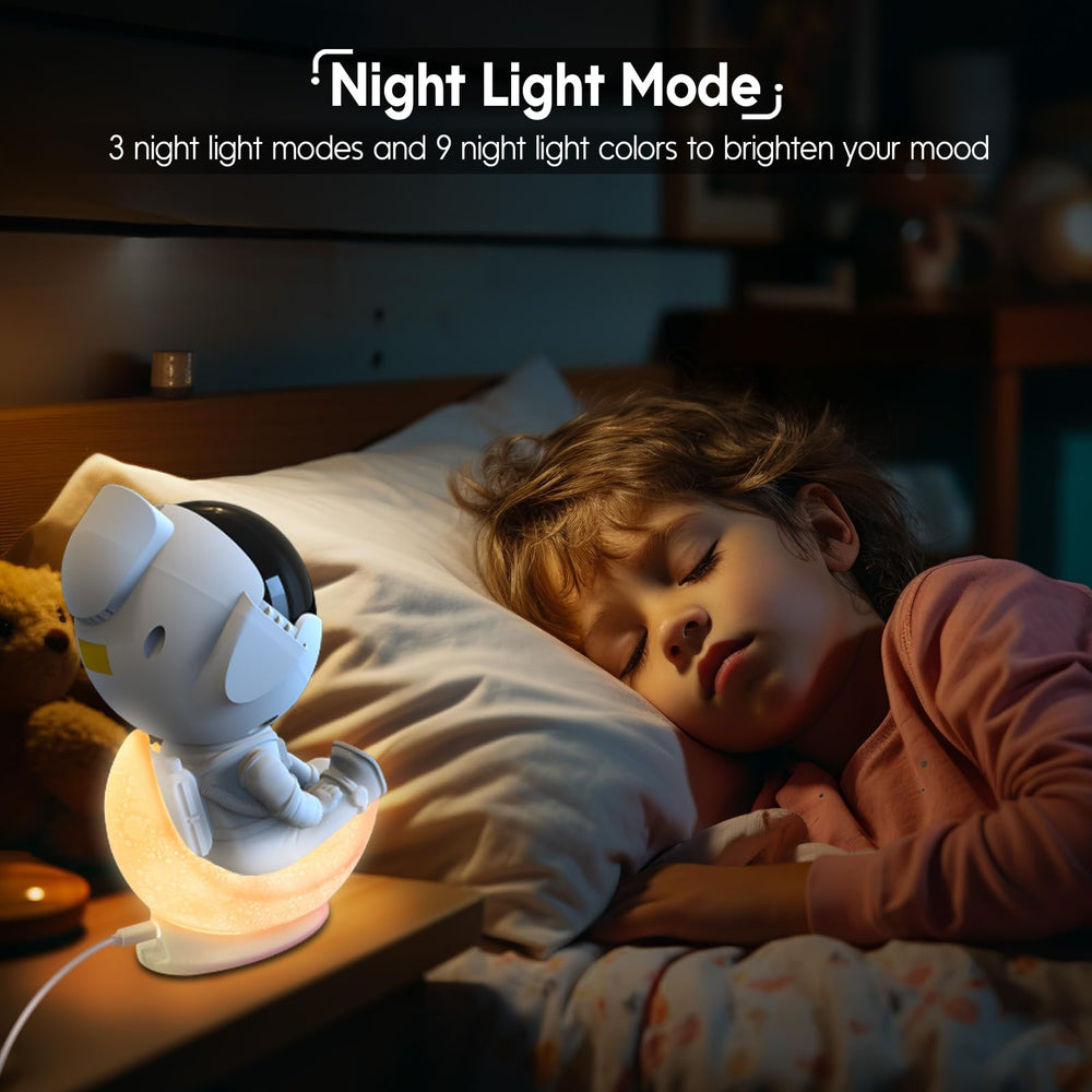 Rossetta astronaut-on-moon design adds charming decor and soft glow.