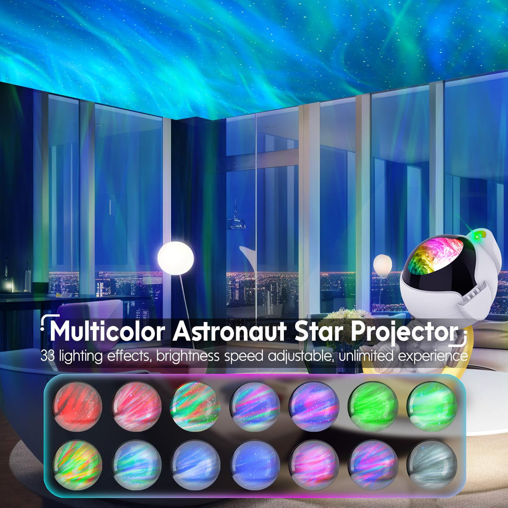 Rossetta star projector projecting onto wall and ceiling for immersive ambience.