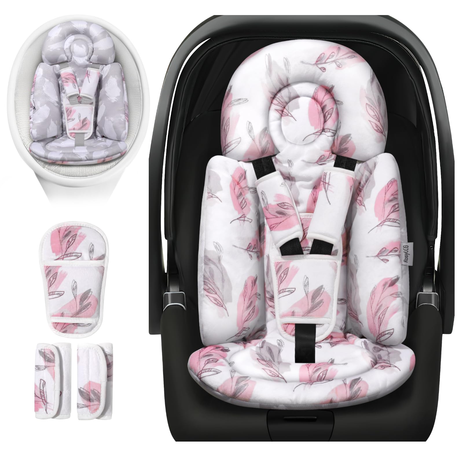 RosyLCG Upgraded Infant Seat Insert with full-body support enhances newborn comfort during rides.