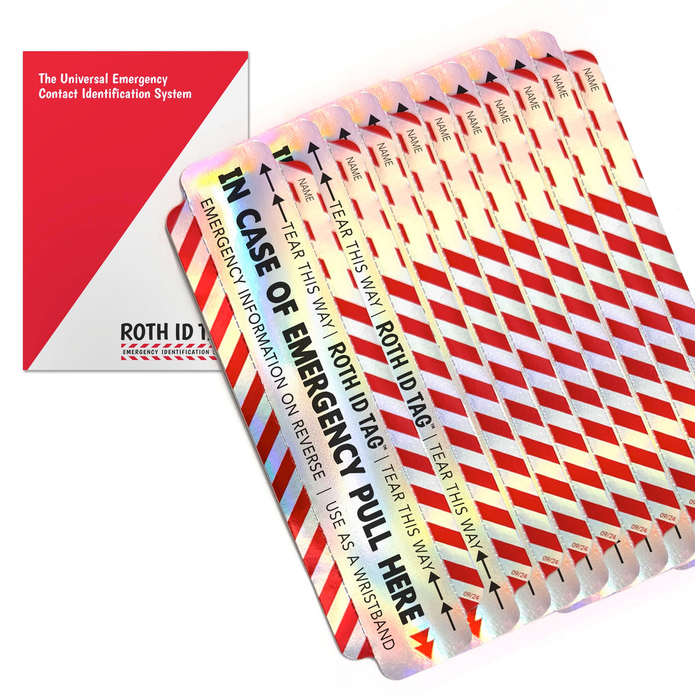 Roth ID Tag Mega Kit showing all-in-one emergency ID system for car seats.