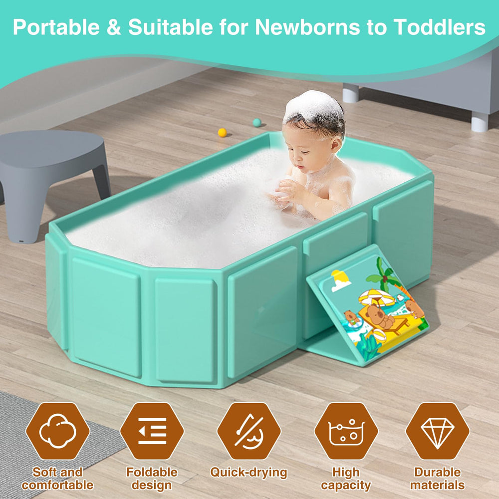 ROUSKEY pink folding bath tub; gentle shade adds charm to bath time.