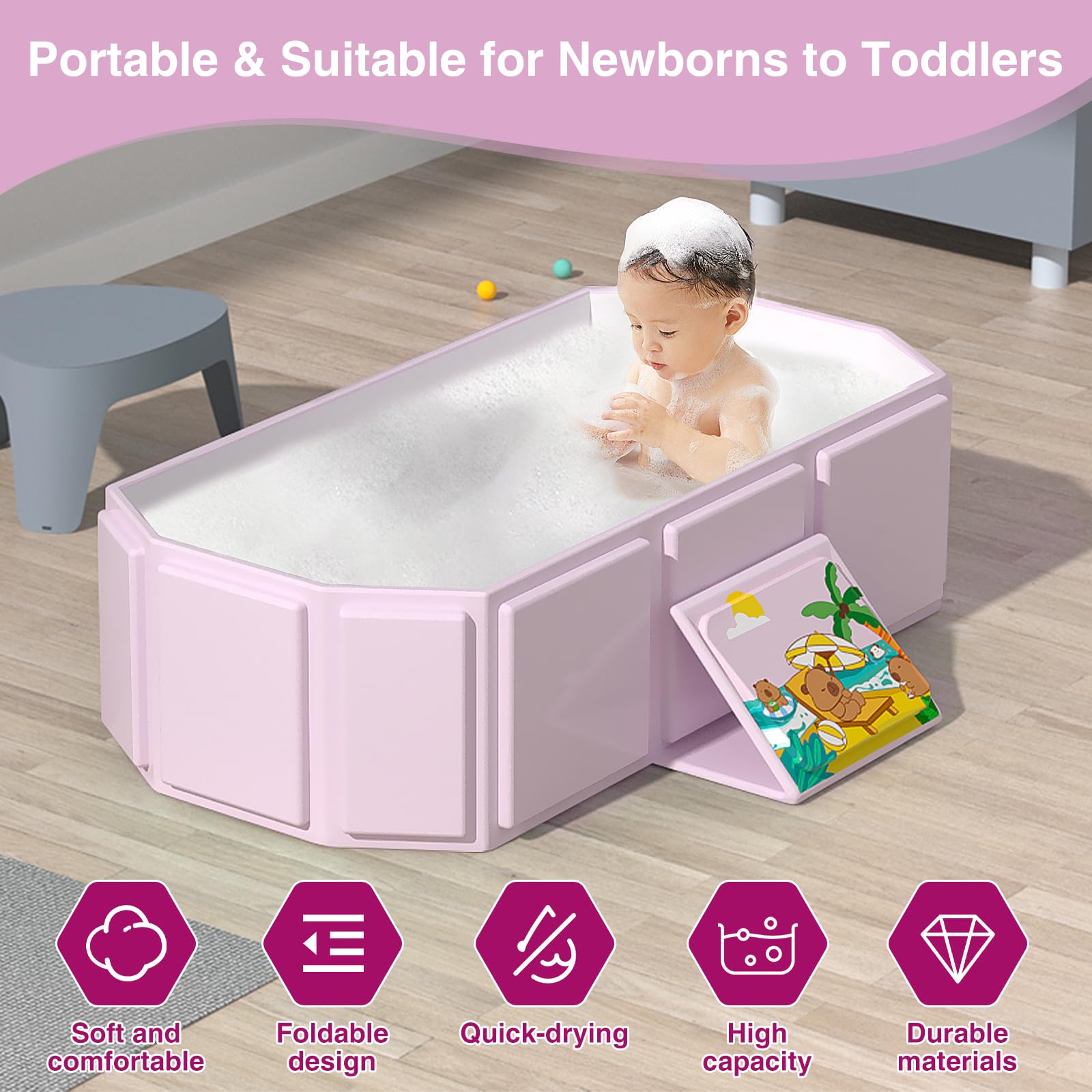 ROUSKY mint green open portable folding bath tub ready for use