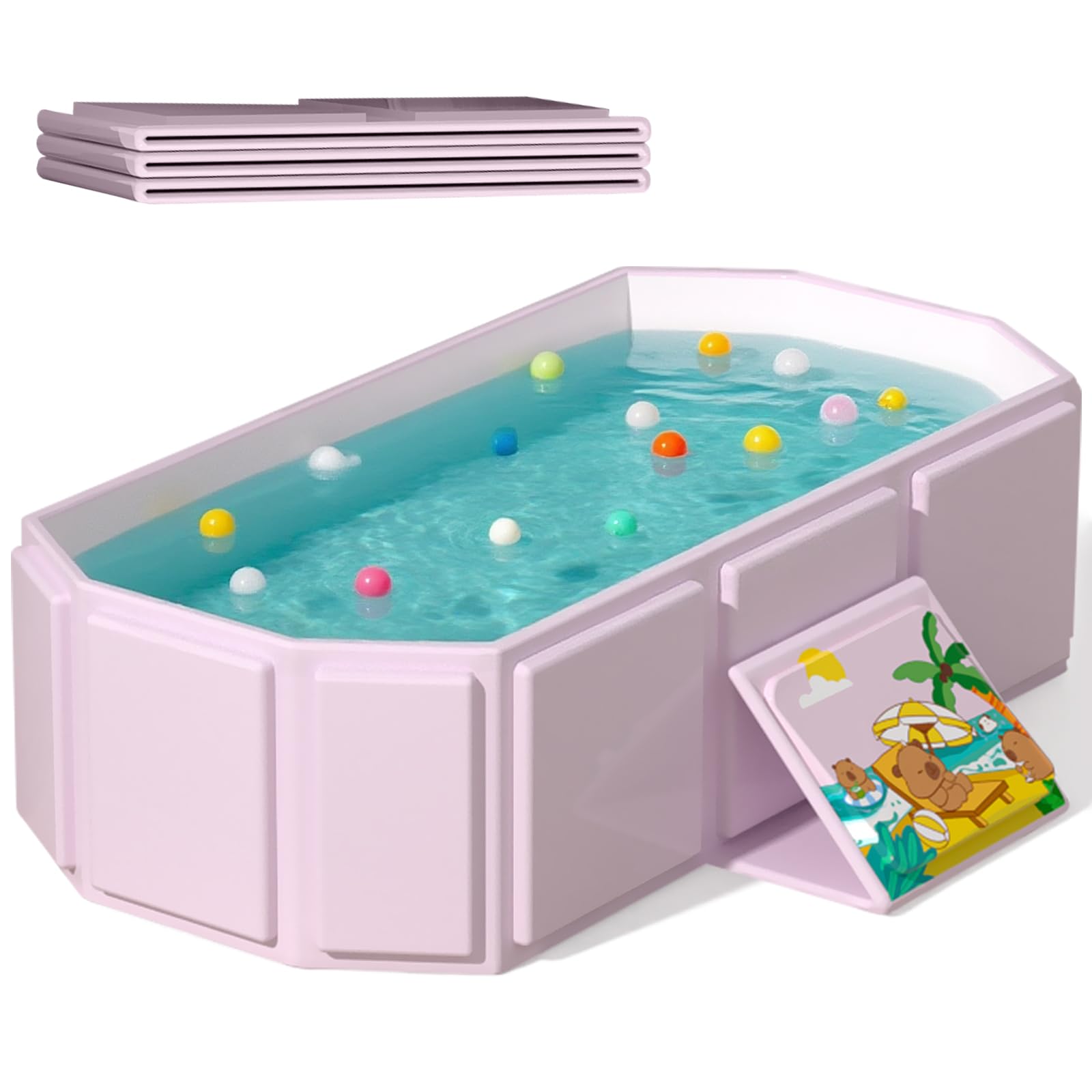 ROUSKY pink closed portable folding bath tub for compact storage