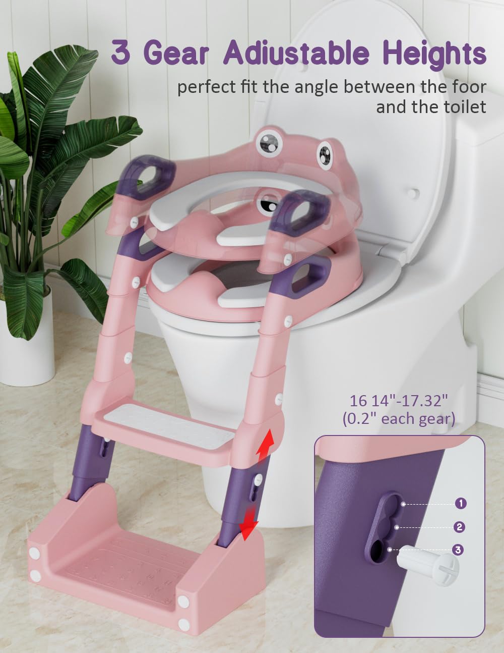 ROUTTOON potty seat detail showing 3D non-slip pedal for safe steps