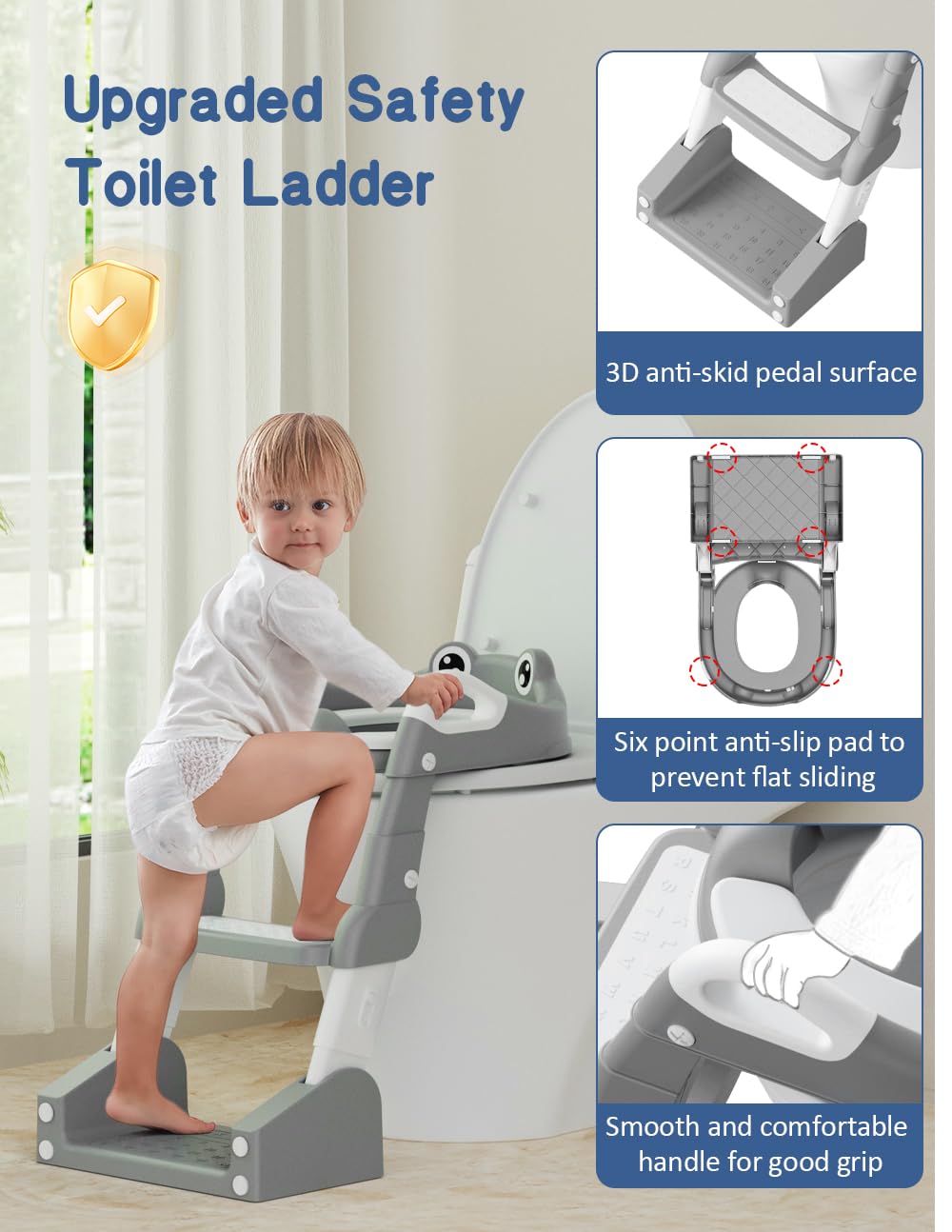 ROUTTOON anti-slip pad and wide pedal provide stability on standard toilets.