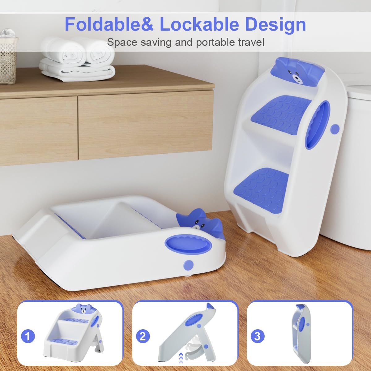 Routtoon blue kitchen use stool supports kid friendly snack prep