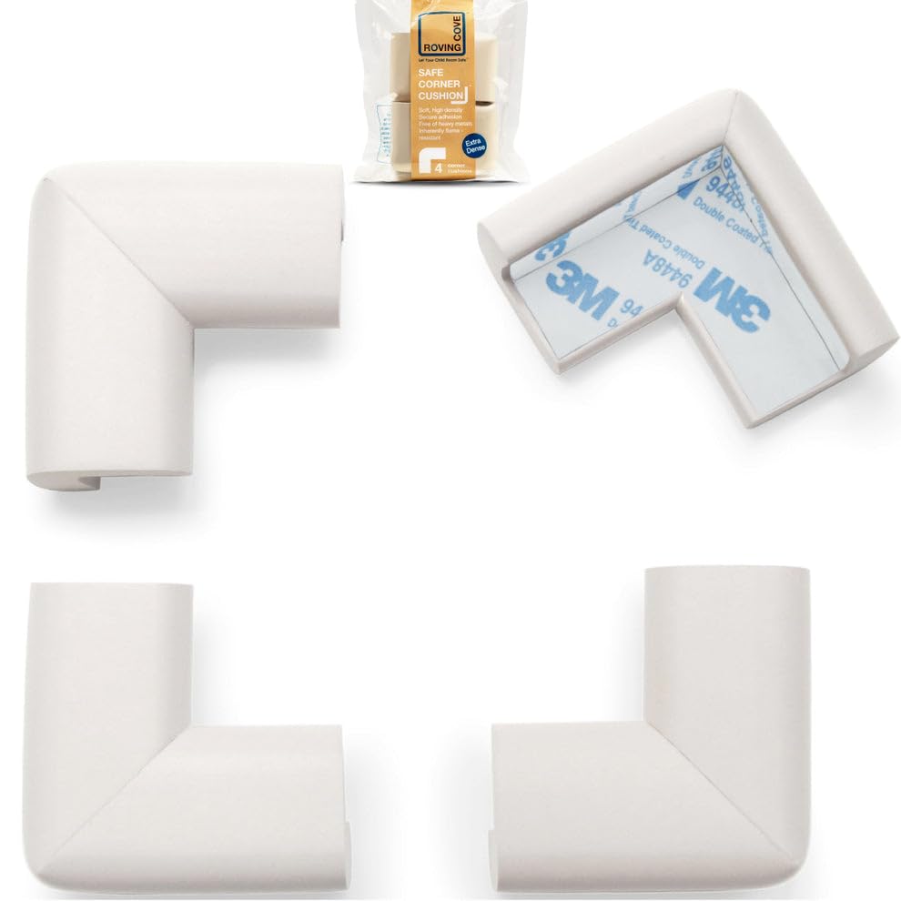 Roving Cove HeftyFit corner protector with four large corners protects babies from sharp edges.