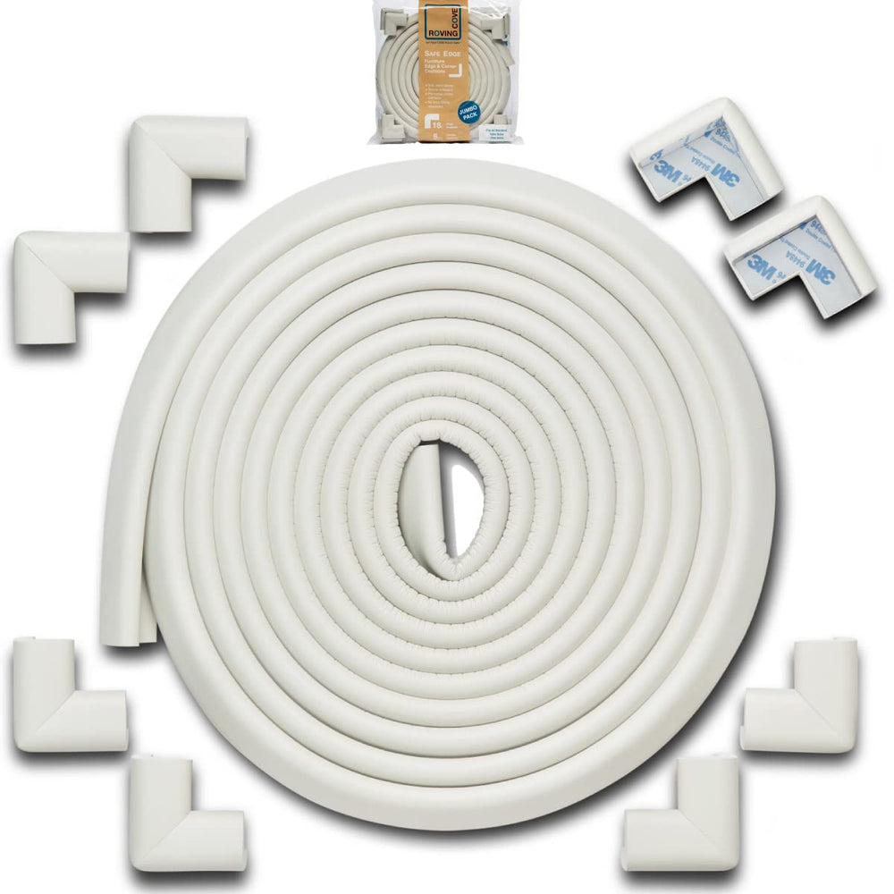 Roving Cove HeftyFit edge guard on oyster white edge for safe table edges