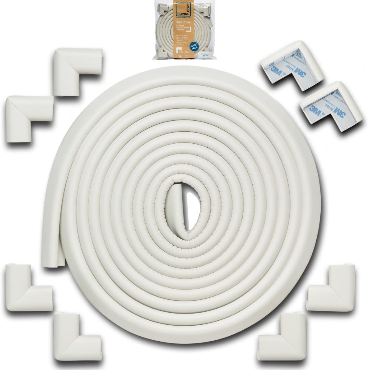 Roving Cove HeftyFit edge guard on oyster white edge for safe table edges