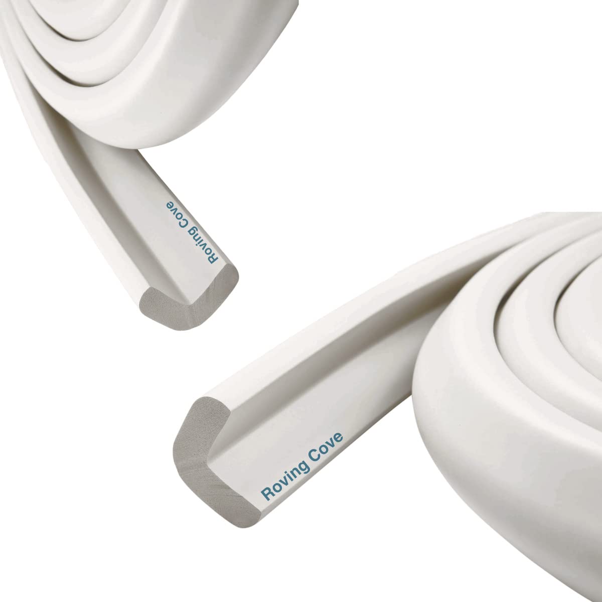 Roving Cove HeftyFit edge protector on a 12ft strip guarding furniture corners.