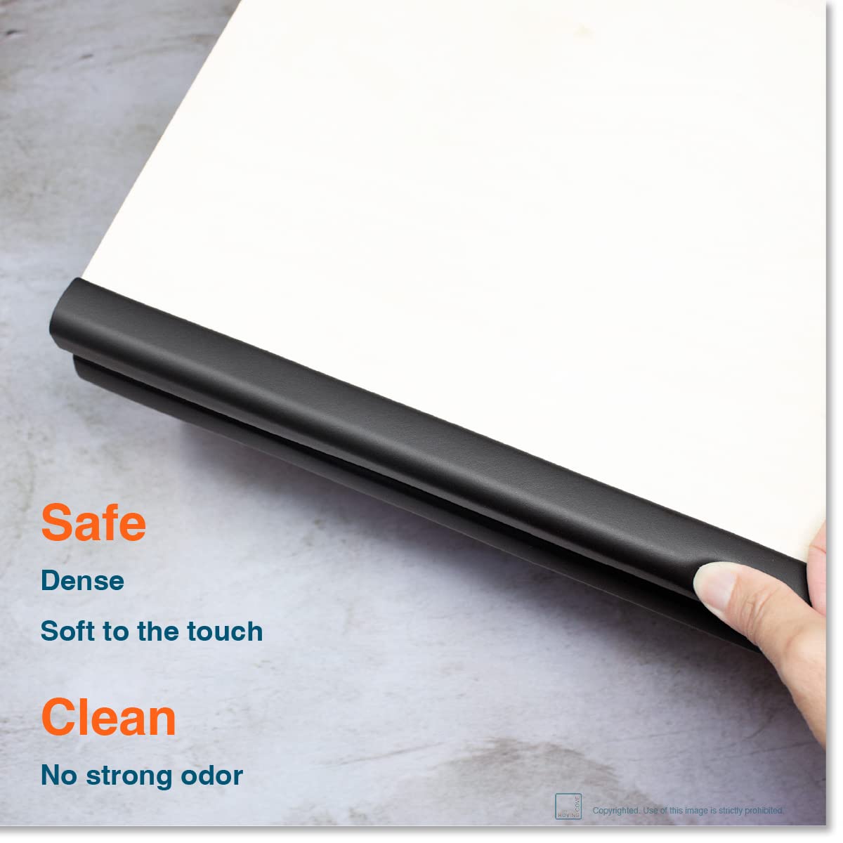Roving Cove Onyx Black edge guard attached with 3M adhesive for secure mounting.