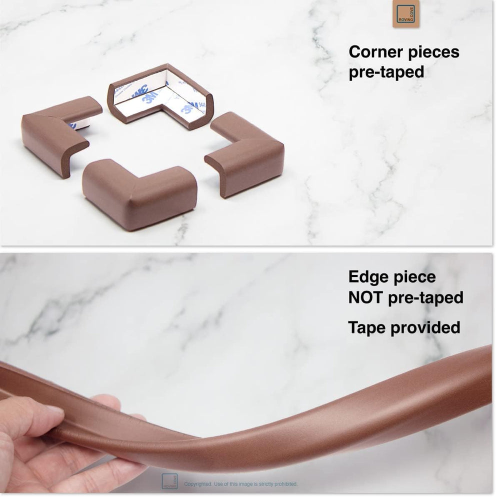 Roving Cove Slim-Fit Edge Protector coffee-brown foam blends with wooden furniture.
