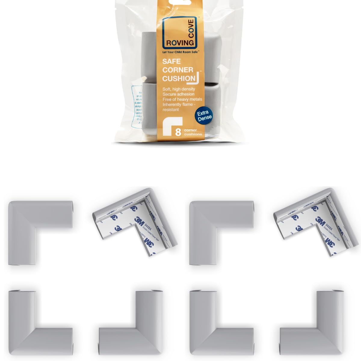 Roving Cove Slimfit corner protector set with eight guards protects furniture edges safely.