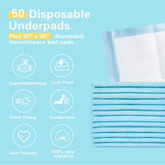 Rovitta 30x36-inch underpad in package, ready for bed, sofa, or chair protection