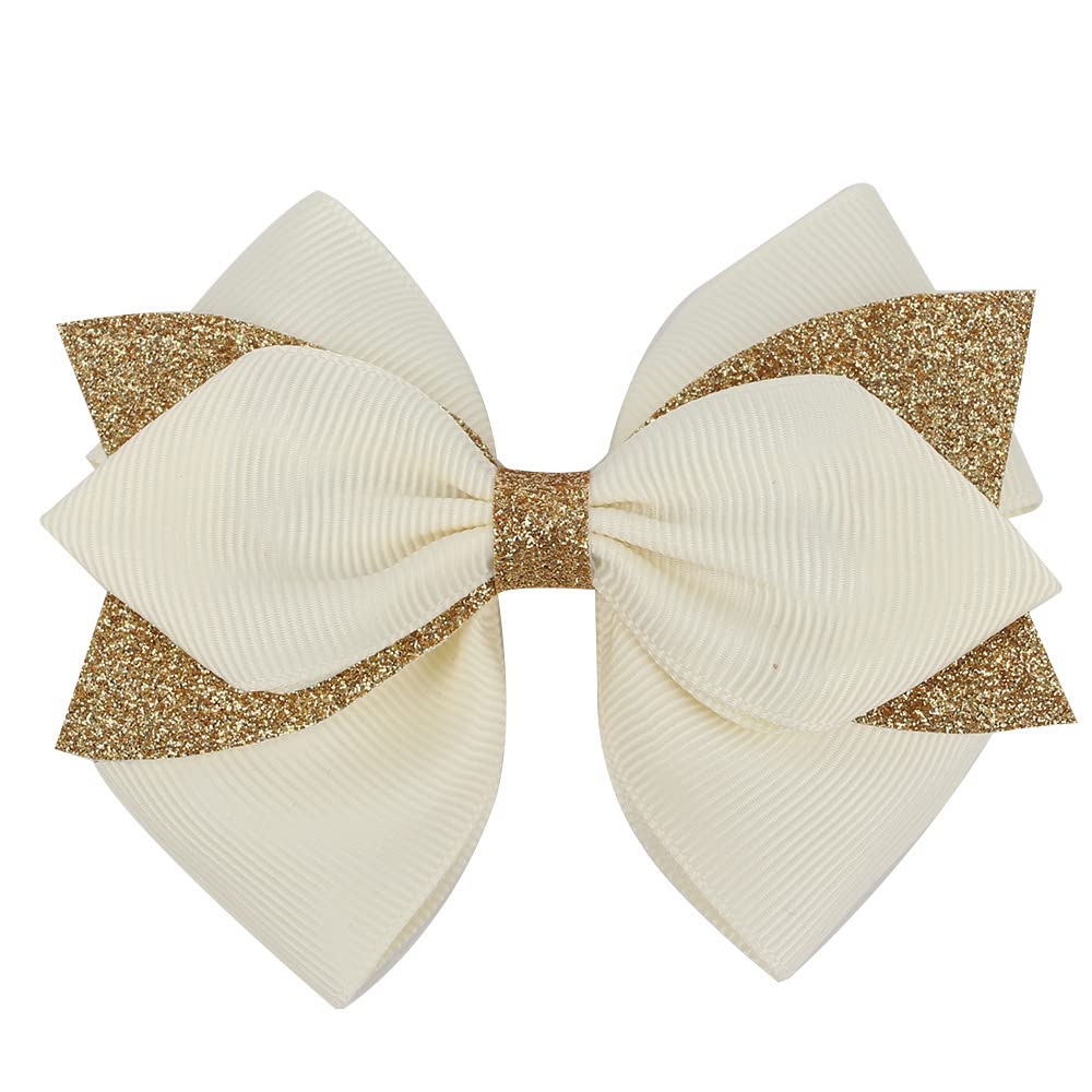 ROWAGY beige ribbon bow clip for toddler hairstyles with secure grip.