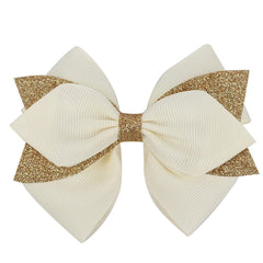 ROWAGY beige ribbon bow clip for toddler hairstyles with secure grip.
