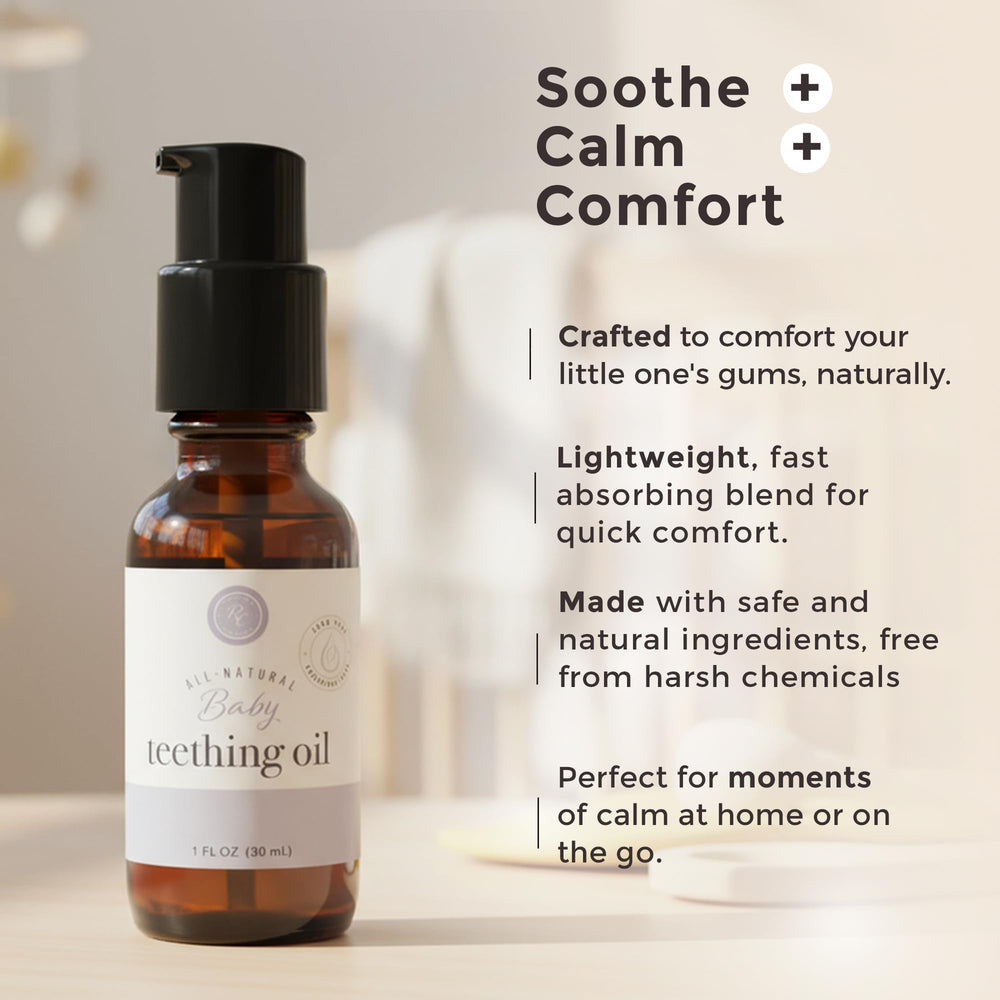 Rowe Casa Organics teething oil promotes a soothing routine during teething moments.