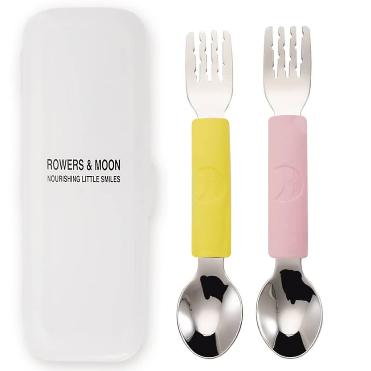 Rowers & Moon 2-in-1 spoon and fork for independent feeding.