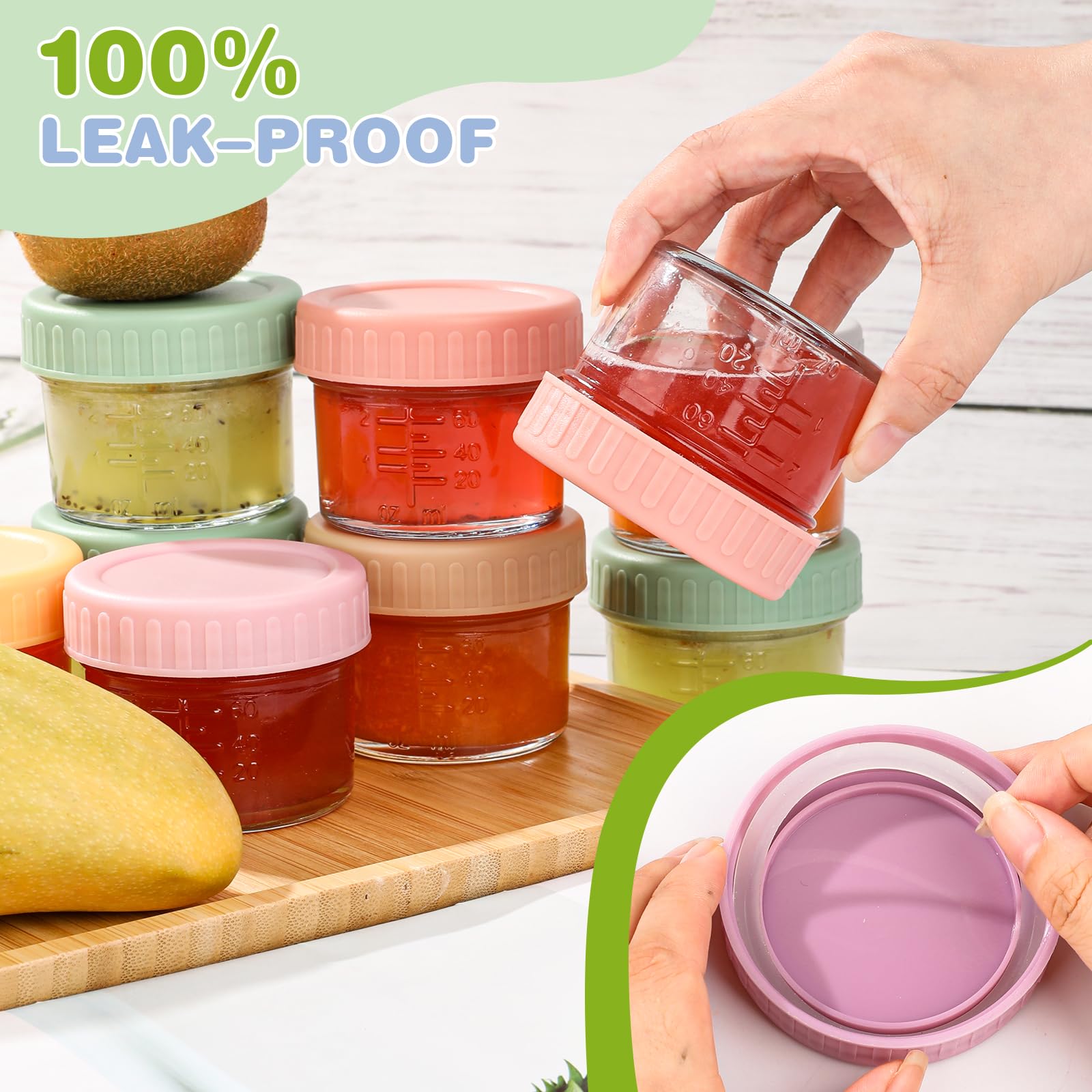 RowinsyDD 4oz glass jar with color-coded lids for easy identification.