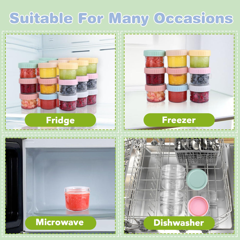 RowinsyDD BPA-free jars safe for freezer and microwave use (lid off).