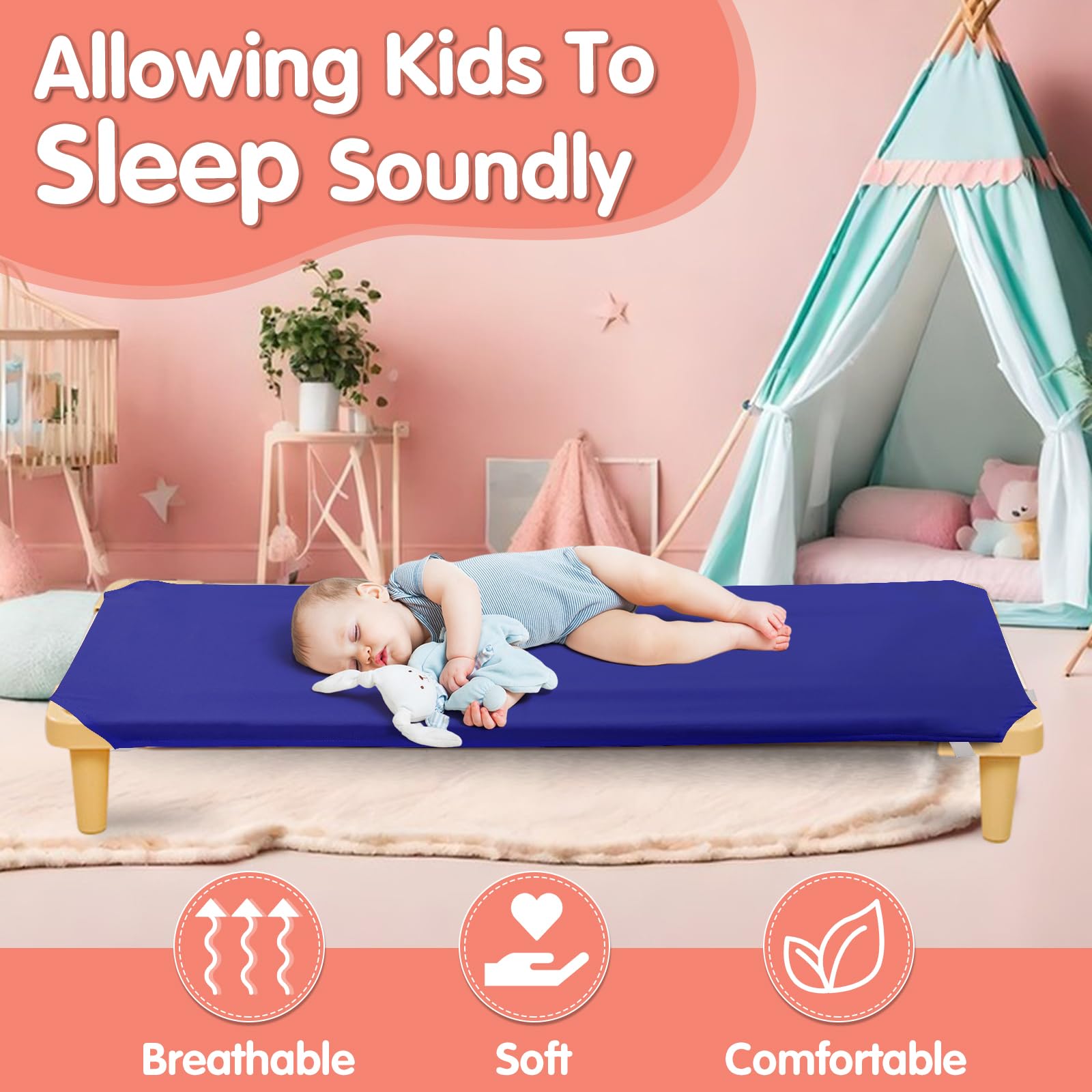 RowinsyDD blue sheet ideal for nap times on preschool beds.
