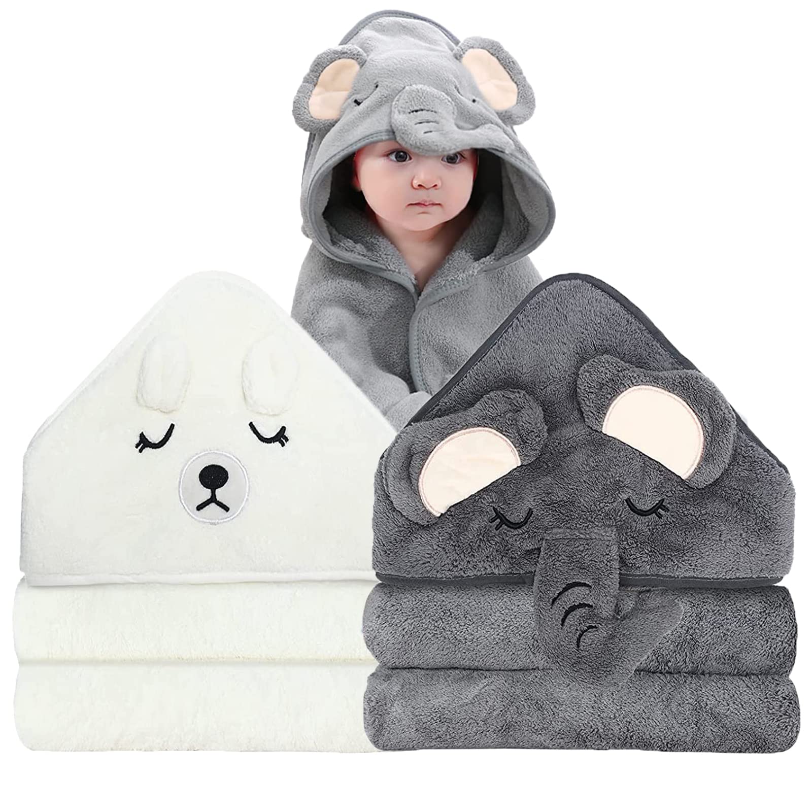 ROXANEPIG elephant hooded towel close-up showing plush softness for baby bath