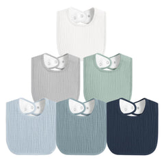 ROXANEPIG muslin bib front view with soft cotton and fleece backing for drool control.