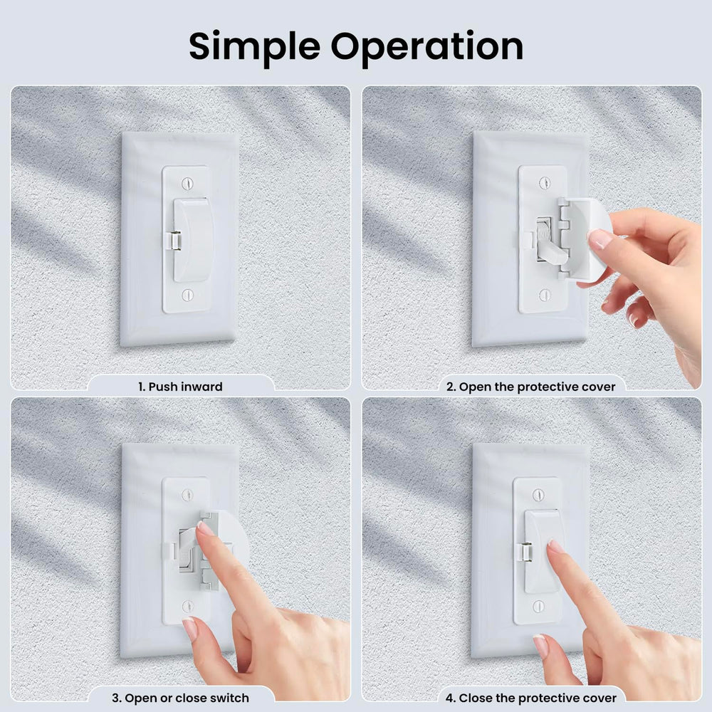 Roxiuc white guard on a wall switch enhances safety while retaining easy access.