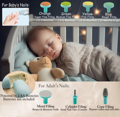 Royal Angels 21-in-1 attachments showcase versatile baby and adult nail care options.