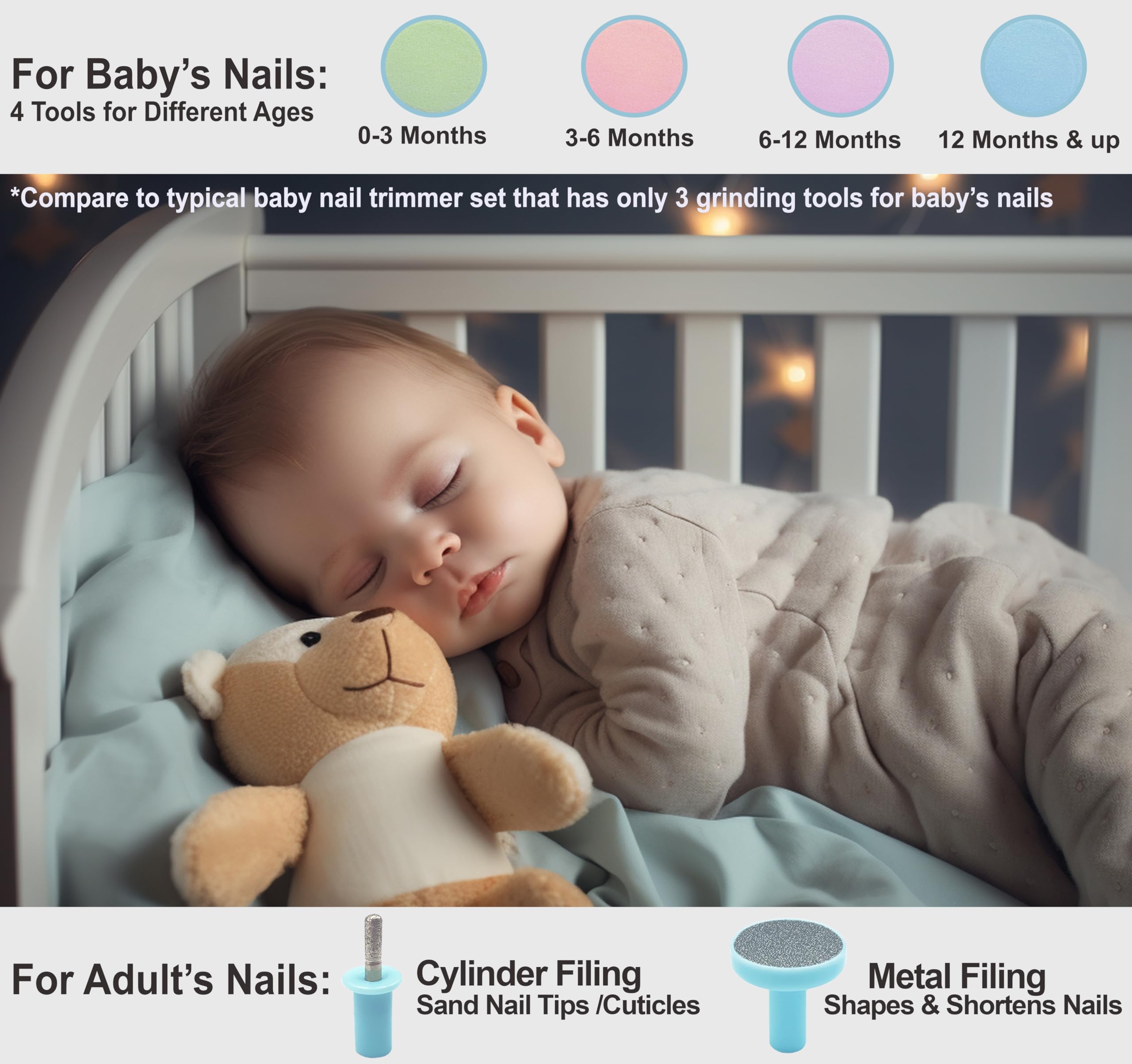 Royal Angels 6 in 1 attachments showing soft sandpaper for babies.