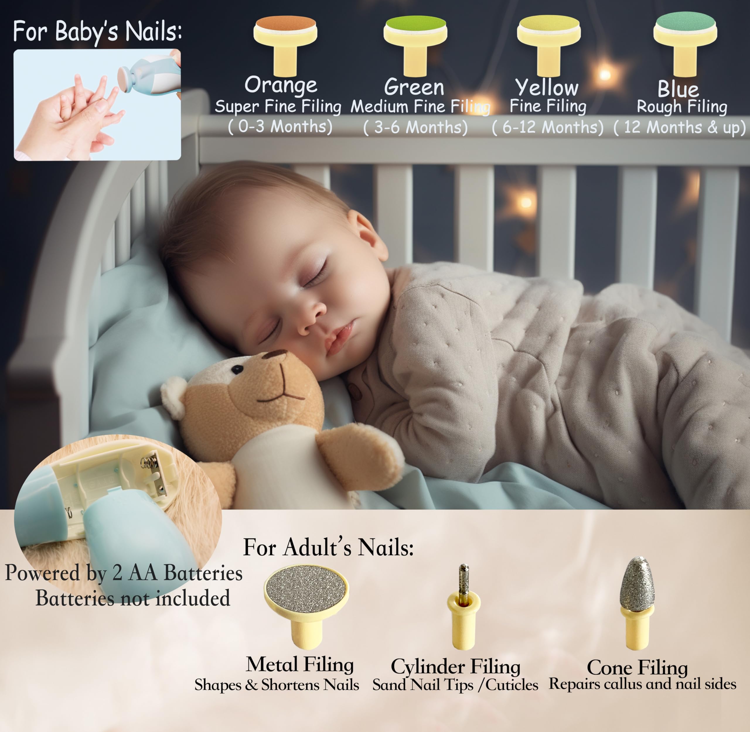 Royal Angels Baby Nail Trimmer close-up showing cushioned attachments for gentle filing.
