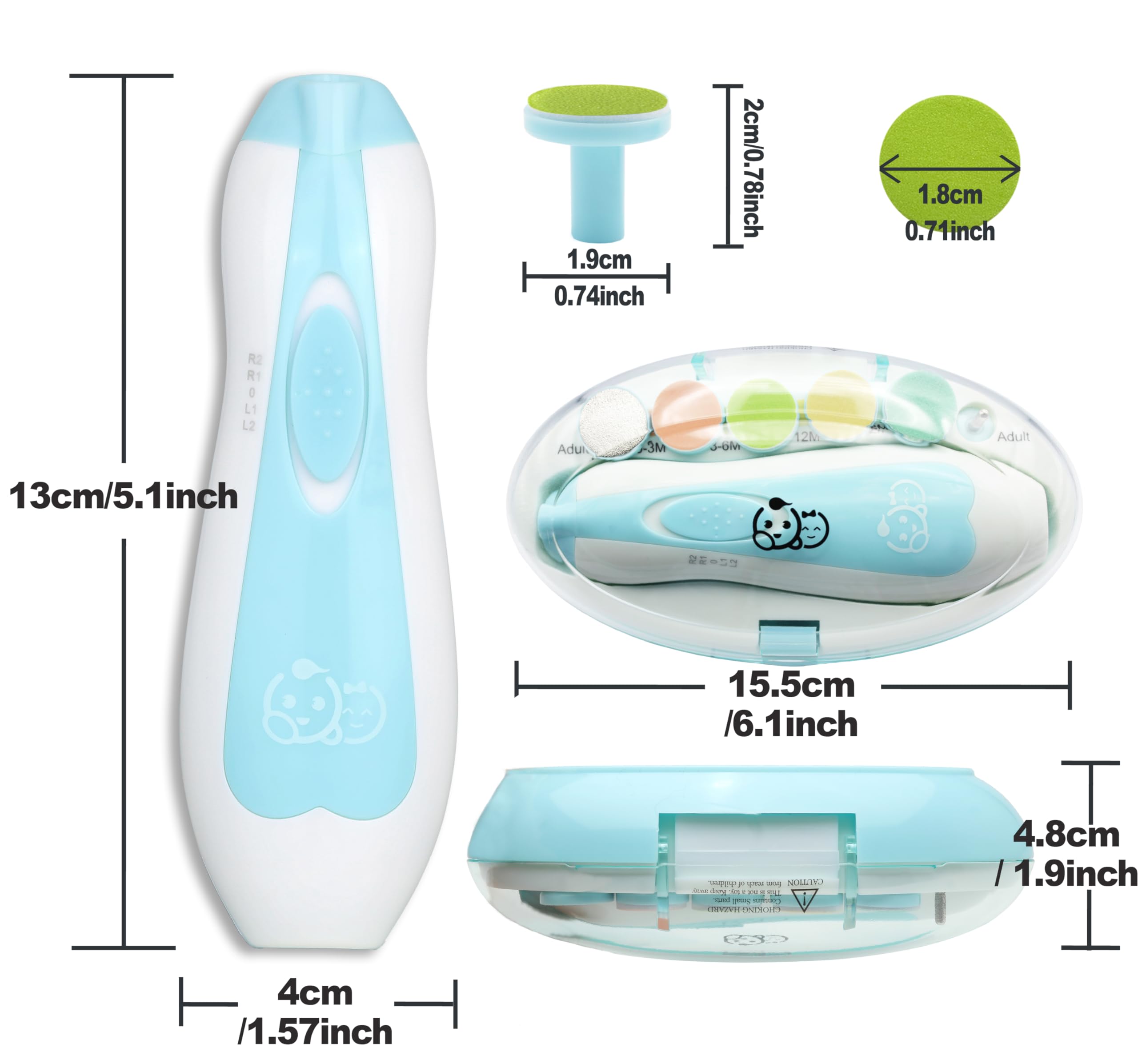 Royal Angels Cushioned attachments set supports gentle baby nail care.