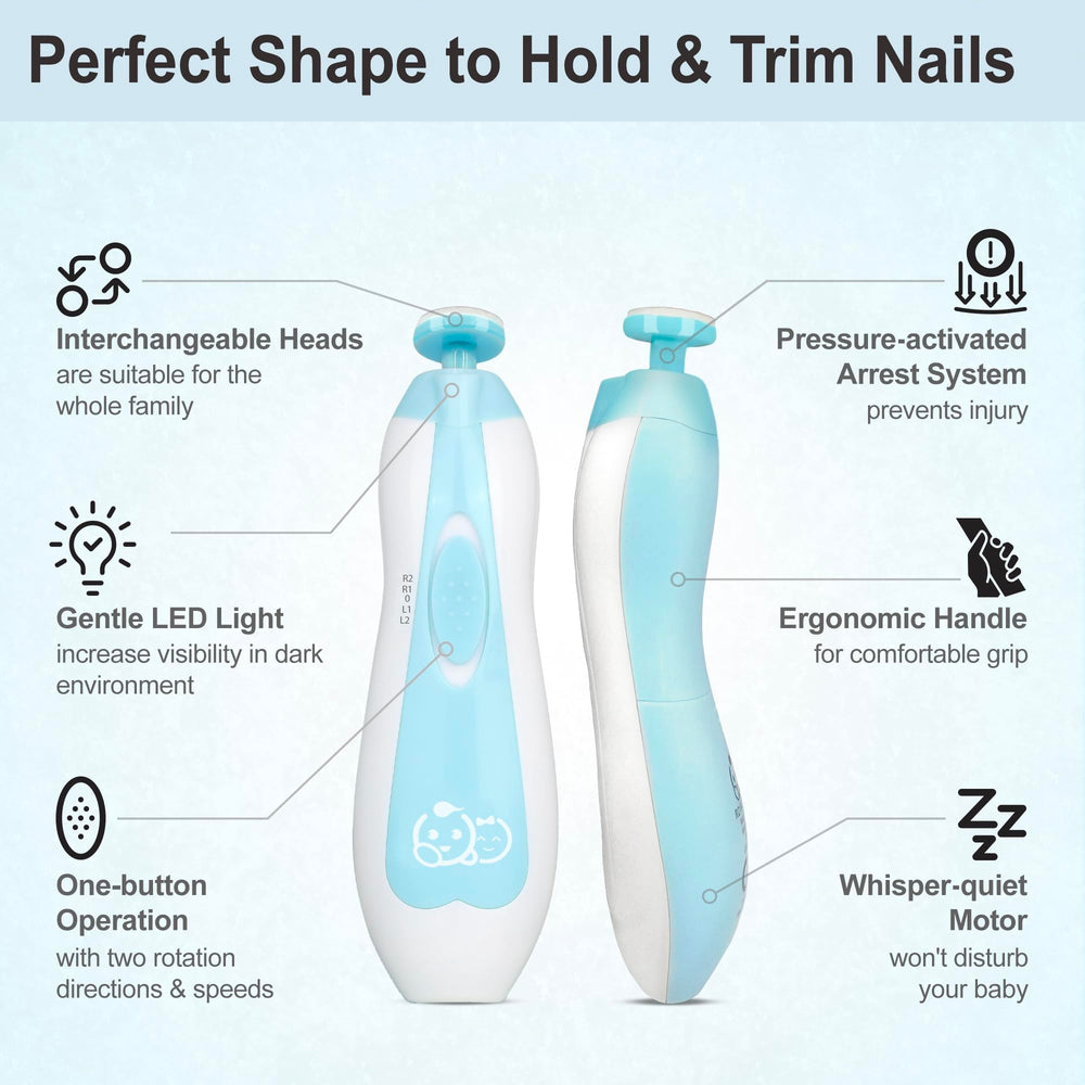 Royal Angels whisper-quiet motor delivers gentle nail grooming.