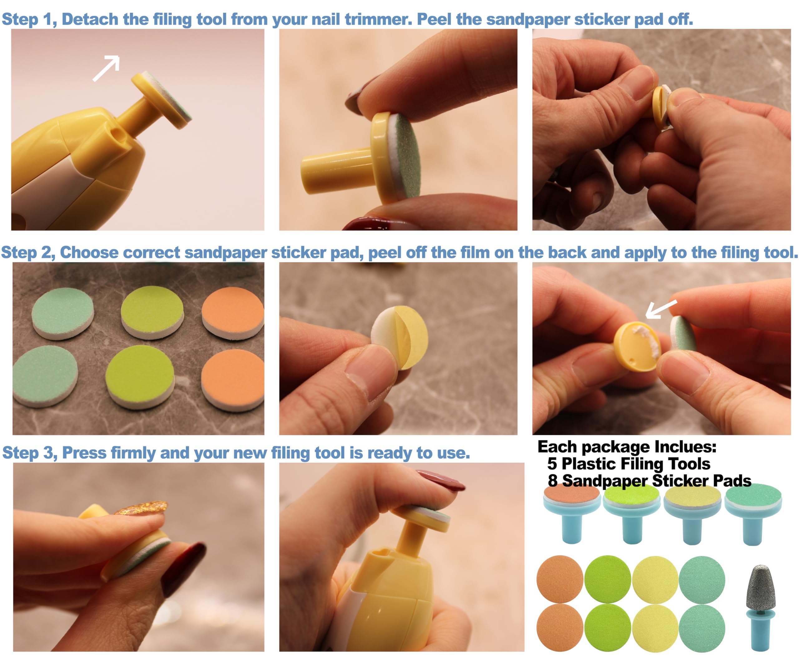 Royal Angels yellow fine grinding attachment for precise baby nail shaping.