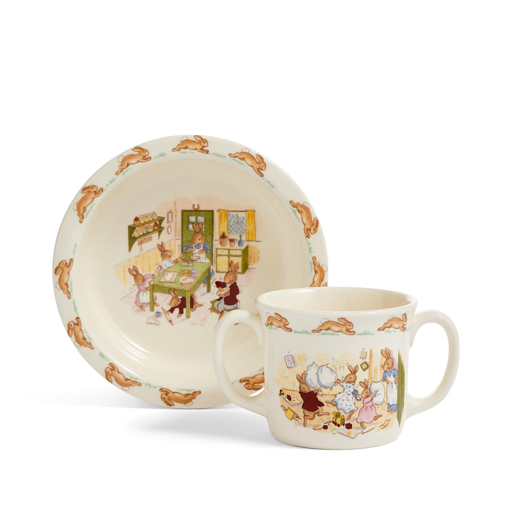 Royal Doulton Bunnykins bowl with whimsy motif for baby's meals.