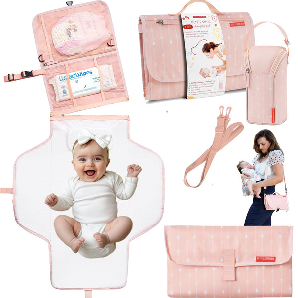 Royal Rusu premium portable diaper changing pad in peach for clean, comfy on-the-go diaper changes.