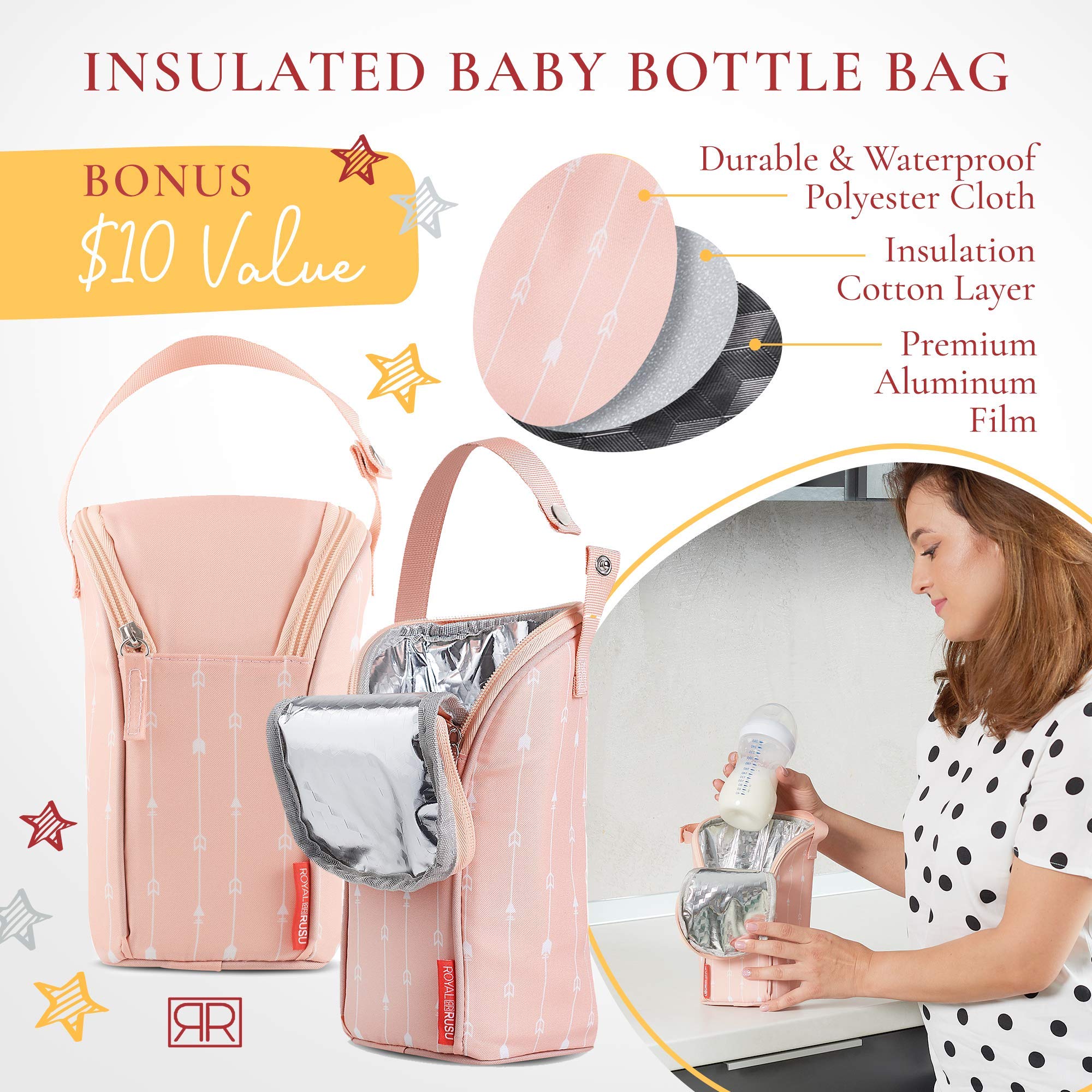 Royal Rusu smart storage pockets help organize diapers, wipes, and extras neatly.
